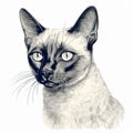 Handdrawn Siamese Cat Portrait Art Print With Solarization Effect