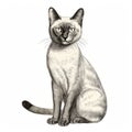 Siamese Cat Illustration In Grisaille Style: Traditional Vietnamese And Qajar Art Influence Royalty Free Stock Photo