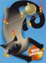 Siamese cat playing with Christmas decorations, holiday card Royalty Free Stock Photo