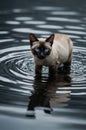 Stunning Siamese Cat in Water, Serene Reflection Royalty Free Stock Photo