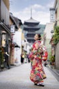 Sian woman wearing japanese traditional kimono at Yasaka Pagoda Royalty Free Stock Photo