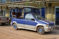 Sianoukville, Cambodia - 03 April 2018: local taxi car tuk-tuk parked on city street. Cambodian transport.