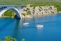Sibenik bridge and the channel of river Krka in summer sunny day, Croatia