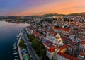 Sibenik, Croatia - Aerial view of the mediterranean old town of Sibenik on a sunny summer morning with Saint James Cathedral Royalty Free Stock Photo