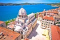 Sibenik saint James cathedral and waterfront aerial view Royalty Free Stock Photo