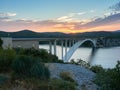 Sibenski Bridge at sunrise. One of the most famous bridges in Croatia. Beautiful landscape near the city of Sibenik Royalty Free Stock Photo