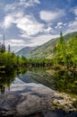 Siberia. Beautiful green fog lake in the forest. Buryatia