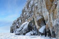 Siberia, Lake Baikal. The rocks of Cape Sagan-Zaba in winter