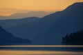 Siberia. Teletskoye lake in orange tint