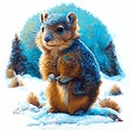 Siberian chipmunk in winter forest. Digital painting. Generative AI
