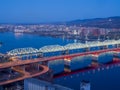 Siberian city of Krasnoyarsk. Top view of the Yenisei River and bridges