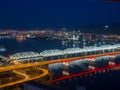 Siberian city of Krasnoyarsk. Top view of the Yenisei River and bridges