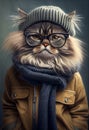 Siberian fashionable Hipster cat portrait.