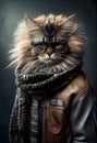 Siberian fashionable Hipster cat portrait.