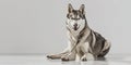 Siberian husky against a white wall