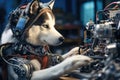 Siberian Husky Dog Dressed As A Robot At Work Royalty Free Stock Photo