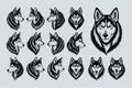 Siberian husky dog face illustration design set Royalty Free Stock Photo