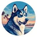 Siberian Husky Dog Print Art In Tonalism Style - Beach Theme Royalty Free Stock Photo