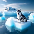 Siberian Husky on ice floe arctic landscape. illustration of cute north pole animals. Northern animal. For the design of holiday Royalty Free Stock Photo