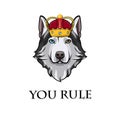 Siberian Husky king. Crown. Dog queen. You rule lettering. Vector. Royalty Free Stock Photo