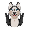 Siberian husky. Rock gesture, Horns. Dog portrait. Vector. Royalty Free Stock Photo