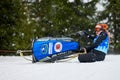 Siberian Husky sled dog racing. Musher falls off sled Royalty Free Stock Photo