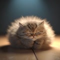 Siberian kitten sleeping on a wooden floor. Studio shot.