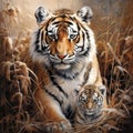 Siberian Tiger and cub, Panthera tigris altaica