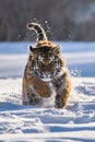 Siberian Tiger running. Beautiful, dynamic and powerful photo of this majestic animal. Set in environment typical for this amazing Royalty Free Stock Photo