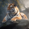 Siberian Tiger sitting on a rock and looking into the camera Royalty Free Stock Photo