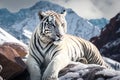 Siberian Tiger sitting on a snowy hill, generative AI Royalty Free Stock Photo