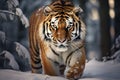 Siberian tiger in a snowy landscape Royalty Free Stock Photo