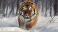 Siberian tiger in a snowy landscape Royalty Free Stock Photo