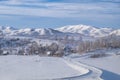 Siberian village in the mountains in winter