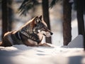 Siberian wolf (Canis lupus) in winter forest