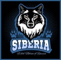 Siberian Wolf - a wolf head on the black background. Russian Siberia - vector emblem.