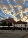 Sibiu arhitecture cloudy sunset landscape scenery with historical buildings travel cityscape roumania