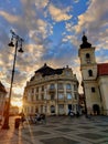 Sibiu arhitecture sunset landscape scenery with historical buildings travel cityscape roumania
