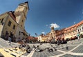 Sibiu city place crowded of pigeons