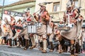 Batucada Villa Pipol band performing on Balcescu street, Sibiu, Romania Royalty Free Stock Photo