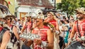 Batucada Villa Pipol band performing on Balcescu street, Sibiu, Romania Royalty Free Stock Photo