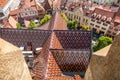 View of the renowned cathedral roof from the tower of the Lutheran Cathedral of Saint Mary in Sibiu, Transylvania, Romania