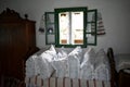 Interior of an old traditional Romanian house at the Astra museum in Sibiu, Romania. Royalty Free Stock Photo