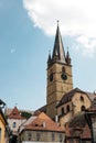 Sibiu old town street, Lutheran cathedral of saint mary in Romania Royalty Free Stock Photo