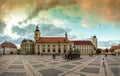 Sibiu panorama,Romania.City Hall and Brukenthal palace in Transylvania.