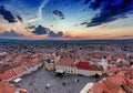 Sibiu Romania aerial view at sunset Royalty Free Stock Photo