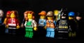 Batman and other Lego minifigures on black background Royalty Free Stock Photo
