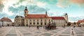 Sibiu Romania.City Hall and Brukenthal palace in Transylvania.