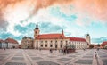 Sibiu, Romania.City Hall and Brukenthal palace in Transylvania. Royalty Free Stock Photo