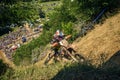 SIBIU, ROMANIA, JULY 16, 2016: A competitor close to Gusterita Hillclimb finish at Red Bull ROMANIACS Hard Enduro Rally Royalty Free Stock Photo